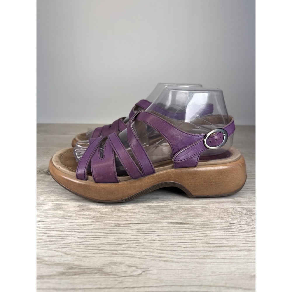 Vintage Dansko Womens EU 39 Plum Leather Strappy Platform Wedge Sandals - Picture 3 of 9
